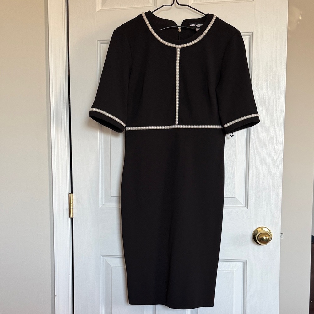 Karl Lagerfeld Black Dress with Pearl Accents